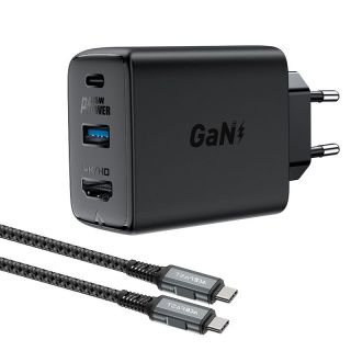- Acefast Acefast 2in1 charger GaN 65W USB Type C  /  USB, adapter HDMI adapter 4K 60Hz  set with cable  black  A17 black melns