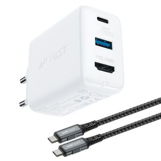 - Acefast Acefast 2in1 charger GaN 65W USB Type C  /  USB, adapter adapter HDMI 4K @ 60Hz  set with cable  white  A17 white balts
