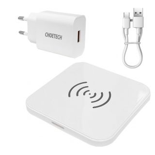 - Choetech Choetech set of Qi 10W wireless charger for headphones black  T511-S  + 18W EU wall charger white  Q5003  + USB cable microUSB 1.2m white melns balts