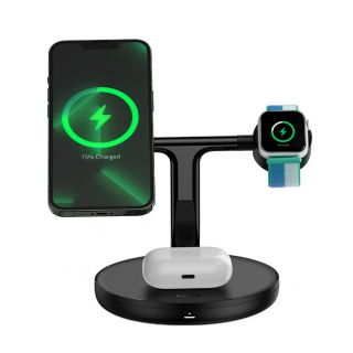 Baseus Baseus Baseus Swan inductive charger  compatible with MagSafe  stand for iPhone, Apple Watch, AirPods + 1m USB-C cable black  WXTE000101