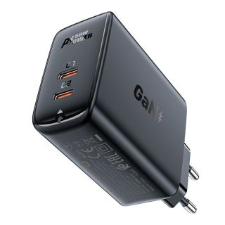 - Acefast Acefast A29 PD50W GaN  USB-C + USB-C  dual port charger black melns