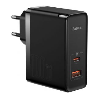 Baseus GaN5 Pro fast universal wall charger GaN USB Type C  /  USB 100W PD3.0, QC4.0+, AFC black  CCGP090201 melns