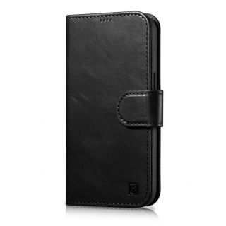 - iCarer iCarer Oil Wax Wallet Case 2in1 Case iPhone 14 Leather Flip Cover Anti-RFID black  WMI14220721-BK melns