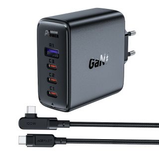 - Acefast Acefast fast charger GaN 3xUSB-C / 1xUSB-A 100W black + angled cable USB-C USB-C 100W 2m black melns