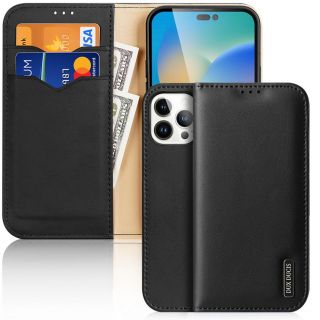 - Dux Ducis Dux Ducis Hivo Leather Flip Cover Genuine Leather Wallet for Cards and Documents iPhone 14 Pro Max Black melns