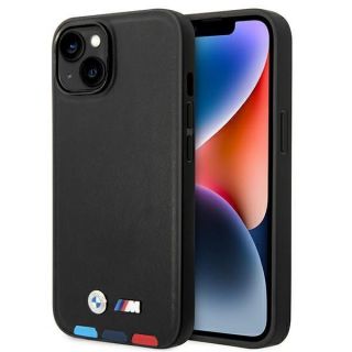 BMW Case BMHMP14M22PTDK iPhone 14 Plus 6.7 "black  /  black Leather Stamp Tricolor Magsafe
