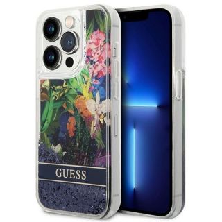 GUESS GUHCP14LLFLSB iPhone 14 Pro 6.1 "blue  /  blue hardcase Flower Liquid Glitter zils