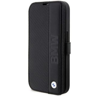 BMW Case BMBKP14X22RDPK iPhone 14 Pro Max 6.7'' black / black bookcase Leather Textured&Stripe melns