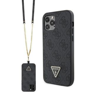 GUESS Guess Guess GUHCP12MP4TDSCPK Case for iPhone 12  /  12 Pro - Black Crossbody 4G Metal Logo melns
