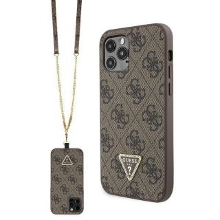 GUESS Guess Guess GUHCP12MP4TDSCPW Case for iPhone 12  /  12 Pro - Brown Crossbody 4G Metal Logo brūns