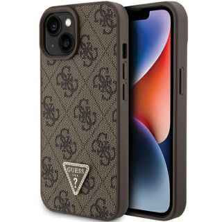 GUESS Guess Guess Leather 4G Triangle Strass case for iPhone 15 - brown brūns
