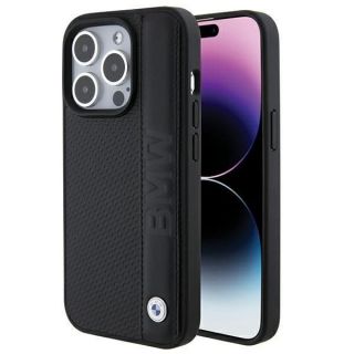 BMW BMW BMW Leather Textured&Stripe case for iPhone 15 Pro - black