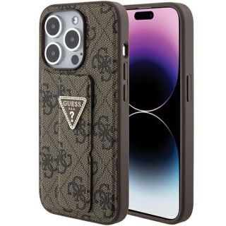 GUESS Guess Guess Grip Stand 4G Triangle Strass case for iPhone 15 Pro - brown brūns