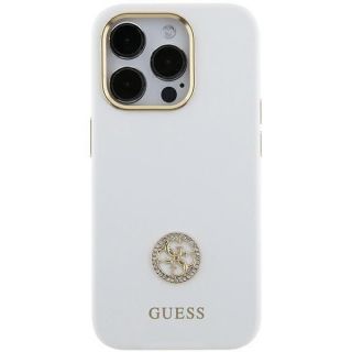 GUESS Guess Guess Silicone Logo Strass 4G case for iPhone 15 - white balts