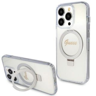 GUESS Guess Guess Ring Stand Script Glitter MagSafe case for iPhone 15 Pro Max - transparent