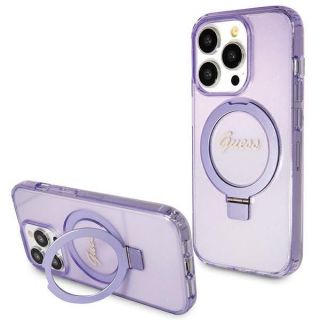 GUESS Guess Guess Ring Stand Script Glitter MagSafe case for iPhone 15 Pro Max - purple purpurs