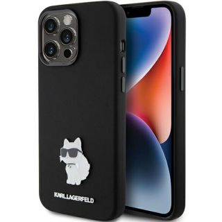 - Karl Karl Silicone Choupette Metal Pin case for iPhone 15 Pro Max black melns