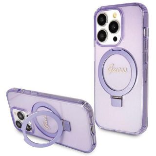 GUESS Guess Guess Ring Stand Script Glitter MagSafe case for iPhone 14 Pro - purple purpurs