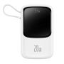 Baseus Qpow Digital Display Power Bank with Fast Charging 10000mAh 20W QC / PD / SCP / FCP with Built-in Lightning Cable White