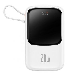 Baseus Baseus Qpow Digital Display Power Bank with Fast Charging 10000mAh 20W QC/PD/SCP/FCP with Built-in Lightning Cable White 
