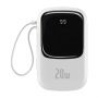 Baseus Qpow Digital Display Power Bank with Fast Charging 20000mAh 20W QC / PD / SCP / FCP with Built-in Lightning Cable White
