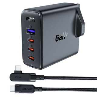 - Acefast Fast charger GaN UK 100W Power Delivery 3x USB C 1x USB black melns