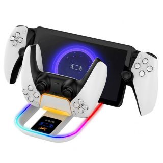 - iPega P5P11 Charger Dock with RGB 2in1 for Playstation Portal Remote Player and PS5 Controller White