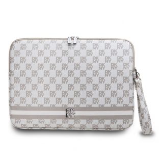 DKNY PU Leather Checkered Pattern and Stripe Laptop Sleeve 15 / 16'' Beige