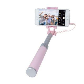 Forever JMP-200 Mini Selfie Stick ar Pogu Statīvā un 3.5mm Audio vadu Rozā