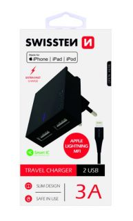 - MFI Premium Apple Sertificēts Tīkla Lādētājs USB 3А  /  15W Ar Lightning MD818 vadu 120 cm Melns
