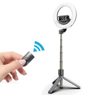 - 4in1 Universāls Selfie Stick ar 3 toņu LED lampu / Tripod Statnis / Bluetooth Tālvadības pults / Melns