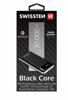 - Black Core Premium Recovery Power Banka Uzlādes batereja 2.1A  /  USB  /  USB-C  /  30000 mAh Melna melns