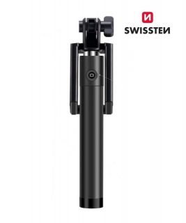 - Wired Selfie Stick 81cm ar iebūvētu pogu statīvā Melns