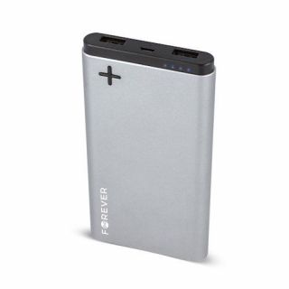 Forever PTB-04S Power Bank Ultra Aluminium 8000 mAh Universāla Ārējas uzlādes Baterija LED  /  USB 2A Sudraba