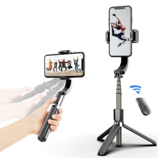 - 4 in 1 Universāls Selfie Stick ar 1x ass stabilizatoru Gimbal  /  Tripod Statnis  /  Bluetooth Tālvadības pults  /  Melns