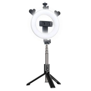 - V5 Universāls Selfie Stick ar 3 toņu LED lampu  /  Tripod Statnis  /  Bluetooth Tālvadības pults  /  Melns