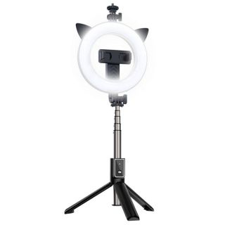- V3 Universāls Selfie Stick ar 3 toņu LED lampu / Tripod Statnis / Bluetooth Tālvadības pults / Melns