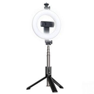 - V2 Universāls Selfie Stick ar 3 toņu LED lampu  /  Tripod Statnis  /  Bluetooth Tālvadības pults  /  Melns