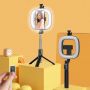 V1 Universāls Selfie Stick ar 3 toņu LED lampu / Tripod Statnis / Bluetooth Tālvadības pults / Melns