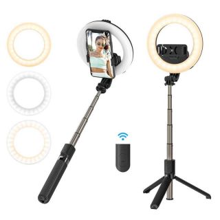 - BW-BS8 Pro Universāls Selfie Stick ar 3 toņu LED lampu  /  Tripod Statnis  /  Bluetooth Tālvadības pults  /  Melns