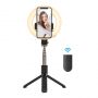 BW-BS8 Pro Universāls Selfie Stick ar 3 toņu LED lampu  /  Tripod Statnis  /  Bluetooth Tālvadības pults  /  Melns