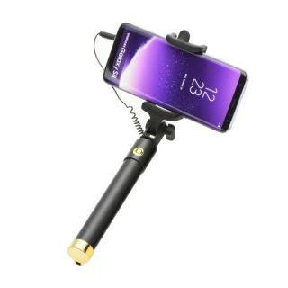 BLUN Selfie Stick Statīvs ar iebūvētu pogu rokturī 3.5mm Audio vadu Melns