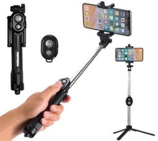 - Selfie Stick + Tripod Statnis ar Bluetooth Tālvadības pulti Melns