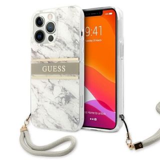 GUESS GUHCP13XKMABGR Marble Strap Back Case Aizmugurējais Aizsargapvalks priekš Apple iPhone 13 Pro Max Pelēks