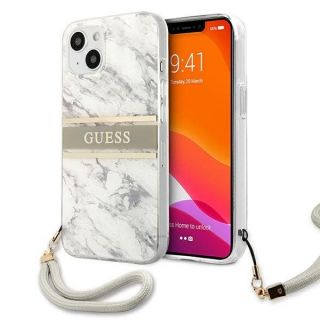 GUESS GUHCP13SKMABGR Marble Strap Back Case Aizmugurējais Aizsargapvalks priekš Apple iPhone 13 Mini Pelēks