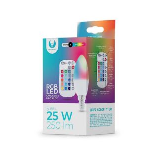 - Forever Light E14 LED Spuldze C37  /  5W  /  250 lm  /  3000K  /  RGB  /  Balta