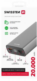 - Aluminium Power Banka Ārējās Uzlādes Baterija 2xUSB  /  USB-C  /  Micro USB  /  20W  /  20000 mAh