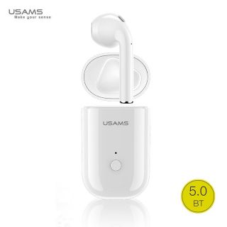 - Usams LB Airpods Formas Mono Bluetooth 5.0 Bezvadu Kreisā Austiņa ar HD Mik un Uzlādes Maku Balta