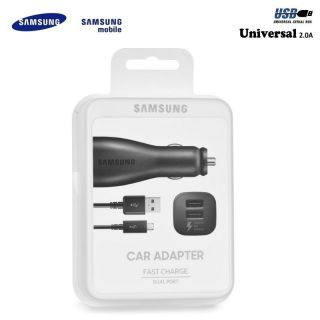Samsung EP-LN920 Universāls 2A 15W Divu USB Ātrs Auto Lādētājs un Micro USB Datu un Uzlādes kabelis Melns EU Blister