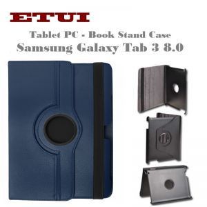 - Etui Eko ādas maks ar rotējošu statīva mehānismu priekš Samsung Galaxy Tab 3 8.0 Stand Case Zils